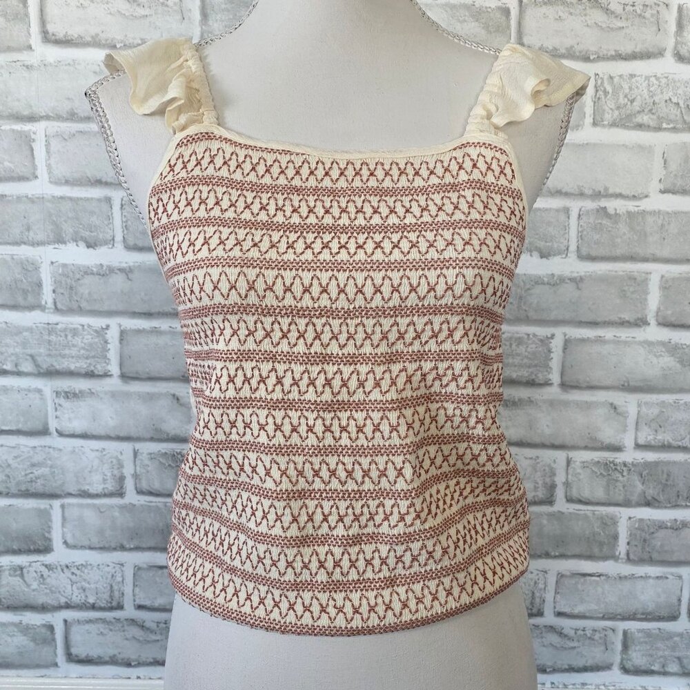 Hem & Thread Full Smocked Ruffled Tank Top Feminine Coquette Cottage Western L